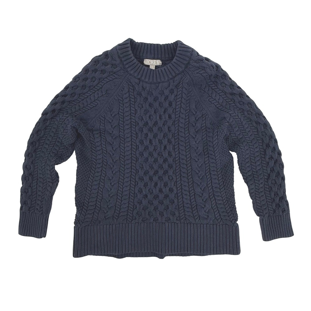 J.Crew Cable Knit Sweater Men M Navy Blue Excellent BV360 Cotton Fisherman